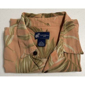 Carribean Joe 100% Silk Button Down Short Sleeve Shirt Tropical Hawaiian Palm XL
